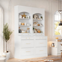 Modern High Kitchen Pantry With Faux Marble Top, 5 Drawers And An Adjustable Shelf, Set Of 2 by Red Barrel Studio