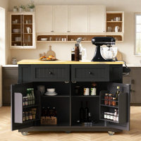 Large Rolling Kitchen Island With Drop Leaf, Power Outlet, Internal Storage Racks, 5 Open Side Racks, 2 Drawers, An Adjustable Shelf by Lark Manor
