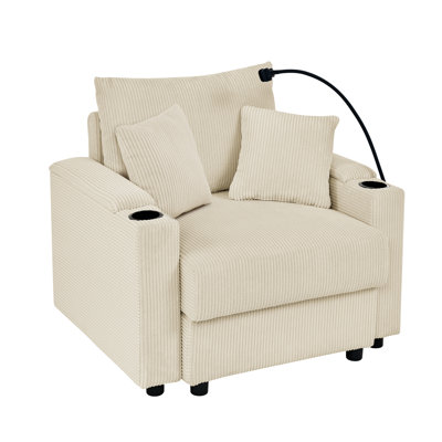 42" W Oversized Corduroy Upholstered Armchair With Toss Pillows And Removable Back Cushions For Living Rooms, by Mercer41
