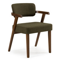 Weybridge - Mid-century Modern Green Fabric + Walnut Dining Chair by George Oliver