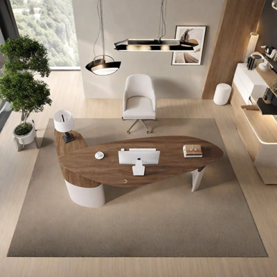 Premium Solid Wood Executive Office Table with Art by Hokku Designs