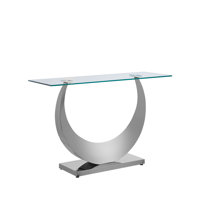 ModernĀ 47.25" Glass Entryway Console Table with Moon-Shaped Stainless Steel Pedestal Base, Long Narrow Sofa Table Behind Couch Hallway Table for Entry by Mercer41