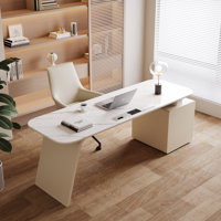 Luxury Marble Top Executive Desk With 3 Drawers And Multi-Outlet Hub For Efficient Home Office by Hokku Designs