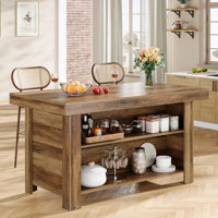 55" Kitchen Island With Storage, Farmhouse Island Table Counter Height Bar Table by Ophelia & Co.