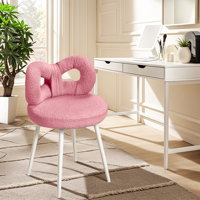 Vanity Stool with Bowknot Backrest Living Room Women Girls Bedroom Makeup Chair Adjustable Foot Pads Armless Dressing Chair Side Table Seat by George Oliver