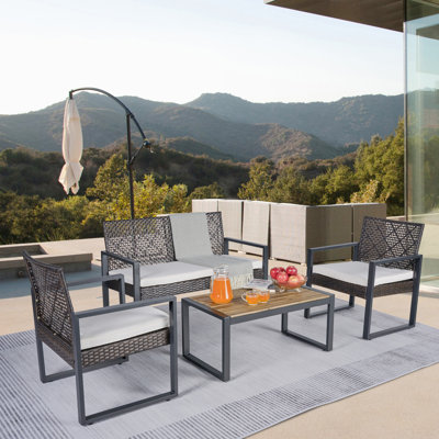4-Piece Patio Furniture Set Outdoor Balcony Porch Garden Backyard Lawn Furniture Acacia Wood Table Top