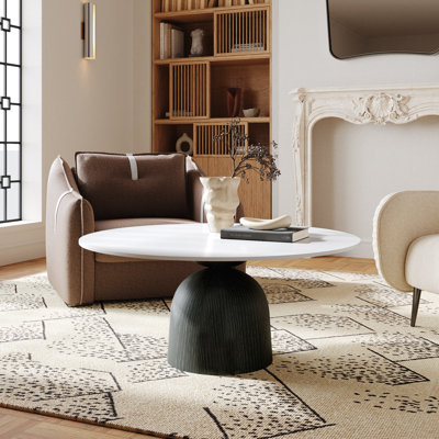 Meranda Round Sintered Stone Coffee Table With Black Solid Wood Pedestal For Living Room by Corrigan Studio