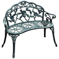 Outdoor Bench, Cast Aluminum Outdoor Furniture, Metal Bench with Floral Rose Accent & Antique Finish, Green by Ophelia & Co.