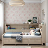 Farmhouse Daybed with Storage Shelves & 3 Drawers - Solid Wood Frame, Antique White Finish, No Box Spring by Red Barrel Studio