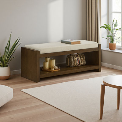 Accent Bench With Lower Shelf Shoe Rack, Padded Seating Bench For Living Room, Modern Compact Bed End Bench With Storage For Bedroom Seating, Removabl by Latitude Run