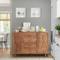 Modern Diamond Carved Sideboard Cabinet, MDF Particleboard Buffet with 4 Drawers, 2 Doors, Solid Wood Legs, Large Storage for Dining Room, Entryway by George Oliver