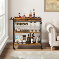 Bar Cart, 3-Tier Serving Cart with Wheels,Metal Rolling Cart with Wine Rack & Removable Tray- Home Bar & Serving Carts by 17 Stories
