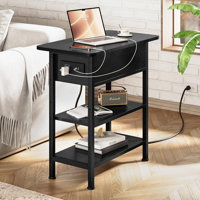 Flip Top Side Table With Charging Station, 3-Tier End Table With USB Ports And AC Outlet, Multi-Functional Small Side Table With Storage For Living Ro by 17 Stories
