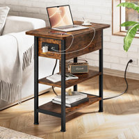 Flip Top Side Table With Charging Station, 3-Tier End Table With USB Ports And AC Outlet, Multi-Functional Small Side Table With Storage For Living Ro by 17 Stories