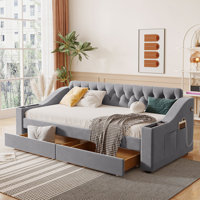 Twin Size Upholstered Daybed With Storage Armrests by Lark Manor