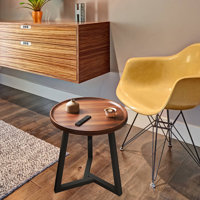Small Round Solid Wood Tray Top End Table by Ebern Designs