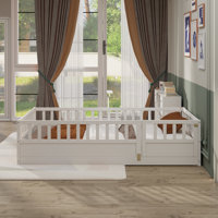 Montessori Wooden Floor Bed with High Security Barrier, Door, Kids Floor Bed Frame, Integral Construction by Harriet Bee