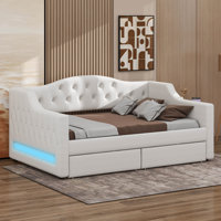Upholstered Twin XL Daybed With Storage Drawers, Adjustable LED by Lark Manor