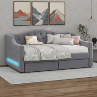 Upholstered Twin XL Daybed With Storage Drawers, Adjustable LED by Lark Manor