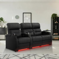 Sofa Power Reclining Electricity Sofa Power Recliner Loveseat Chair Top Grain Leather Movie Chair Gaming Seat With USB Charging Tray Table Cup Holders by Orren Ellis
