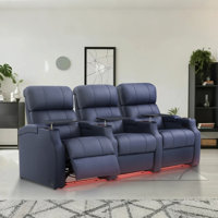 Reclining Sofa Electricity Chair Top Grain Leather Movie Chair Gaming Seat With Tray Table USB Charging Cup Holders Gray by Orren Ellis