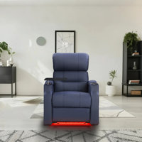 Reclining Sofa Electricity Chair Top Grain Leather Movie Chair Gaming Seat With Tray Table USB Charging Cup Holders Blue by Orren Ellis