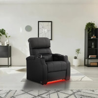 Reclining Sofa Electricity Chair Top Grain Leather Movie Chair Gaming Seat With Tray Table USB Charging Cup Holders Blue by Orren Ellis