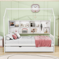 Wooden House Daybed with Twin Trundle and Storage Shelf by Harper Orchard