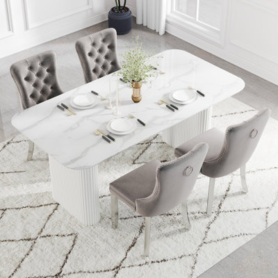 Rectangular Wooden Dining Set with Tufted Dining Chair by House of Hampton