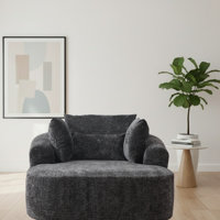 Oversized Chaise Lounge Chair Indoor, 49.6 inch Upholstered Boneless Sofa Bed with Throw Pillows and Armrests, Comfy Chenille Sleeper Couch for Living by Trule