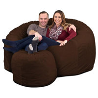 5ft Bean Bag Chair and Footstool, Oversized Lounger, Suede by Hokku Designs