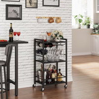 3-Tier Bar Cart,Drink Cart with Wine Rack, Glass Holder by 17 Stories