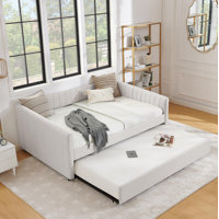 Daybed With Trundle Upholstered Sofa Bed, With Vertical Stripes, Linen Fabric, (82.5"X58"X30") by Latitude Run