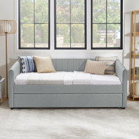 Daybed With Trundle Upholstered Sofa Bed, With Vertical Stripes, Linen Fabric, (82.5"X58"X30") by Latitude Run