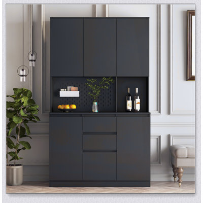 74" Freestanding Kitchen Pantry Cabinet Cupboard with 6 Doors,3 Shelves and 2 Drawer,Versatile Wardrobe & Kitchen Cabinet,Craft Storage Cabinet,Laundr by Latitude Run