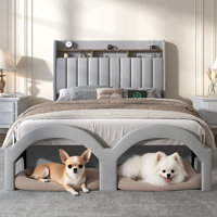 Bed Frame with Storage Drawers Pockets and Galaxy Star Projector Upholstered Wingback Headboard