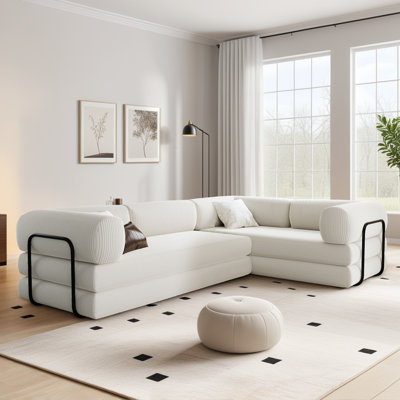 115" Oversized L-Shaped Corduroy Fabric Modular Sofa Bed,For Living Rooms and Apartments by Ivy Bronx