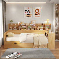 Multifunctional Wooden Daybed With Storage Shelves, Study Desk And 2 Drawers by Red Barrel Studio