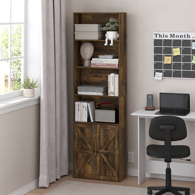 Jensen Farmhouse 6-Shelf Display Bookcase, Bookshelf with Doors
