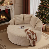 Nathasa Upholstered Corduroy Sofa Round Seating For Living Room, Bedroom, Home Theater by Ivy Bronx