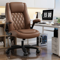 Solfway Big and Tall Office Chair 400LBS, High Back Leather Executive Office Desk Chair with Flip-up Arms, Wheels and Lumbar Support by Inbox Zero