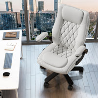 Solfway Big and Tall Office Chair 400LBS, High Back Leather Executive Office Desk Chair with Flip-up Arms, Wheels and Lumbar Support by Inbox Zero
