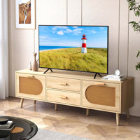 Rattan Tv Stand For 65-inch Tv 59" Tv Console Cabinet Boho Entertainment Center