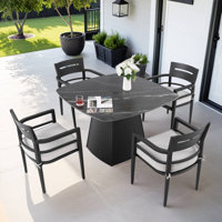 5-Piece Outdoor Dining Set with 44" Sintered Stone Table & 4 Rust-Free Arm Aluminum Chairs, Sun brella Cushions, for Patio/Pool/Terrace, Durable & Sty by Orren Ellis