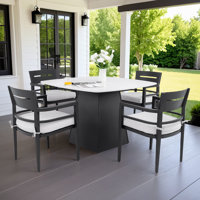 5-Piece Outdoor Dining Set with 44" Sintered Stone Table & 4 Rust-Free Arm Aluminum Chairs, Sun brella Cushions, for Patio/Pool/Terrace, Durable & Sty by Orren Ellis