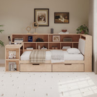 L-shaped Wooden Daybed with Under-bed Drawers and LED Light for Bedroom by Brayden Studio