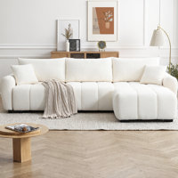 110" Modular L-Shape Sectional Sofa - Boucle Fabric with Pull-Line Design, Movable Ottoman & 330 lb Capacity - 4-Seater by Latitude Run