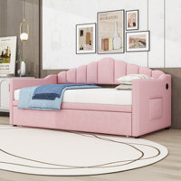 Twin Upholstered Daybed with Pop-Up Trundle and USB and Type-C Charging Station by Latitude Run