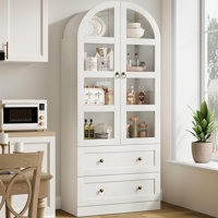 Almirah 72" Tall Arched Kitchen Pantry Storage Cabinet, Modern Farmhouse Storage Cabinets with 2 Doors & 4-Tier Thickened Shelves, Large Wood Arched P