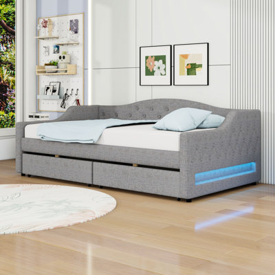 Twin XL 2 Drawers Upholstered Daybed with LED Belt by Ivy Bronx